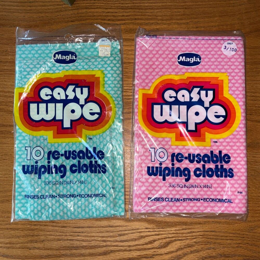 Vtg 1980s Magla Easy Wipe Wiping Cloths Lot Pink Teal NOS Sealed Prop Retro